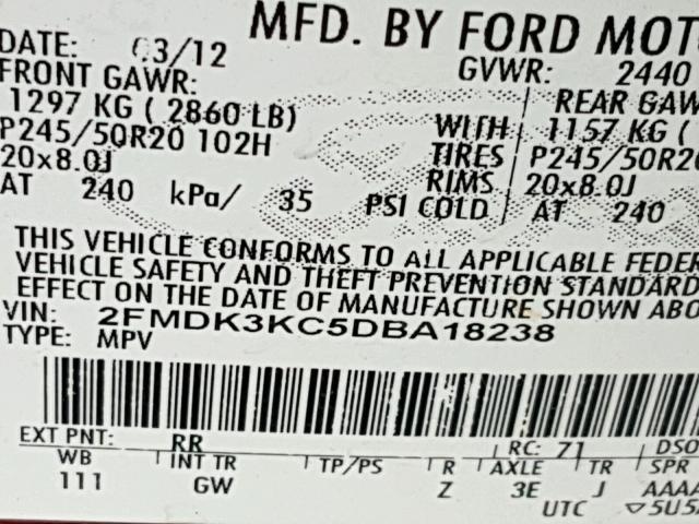 2FMDK3KC5DBA18238 - 2013 FORD EDGE LIMIT RED photo 10