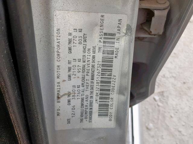 JM1BK323851267321 - 2005 MAZDA 3 S SILVER photo 10