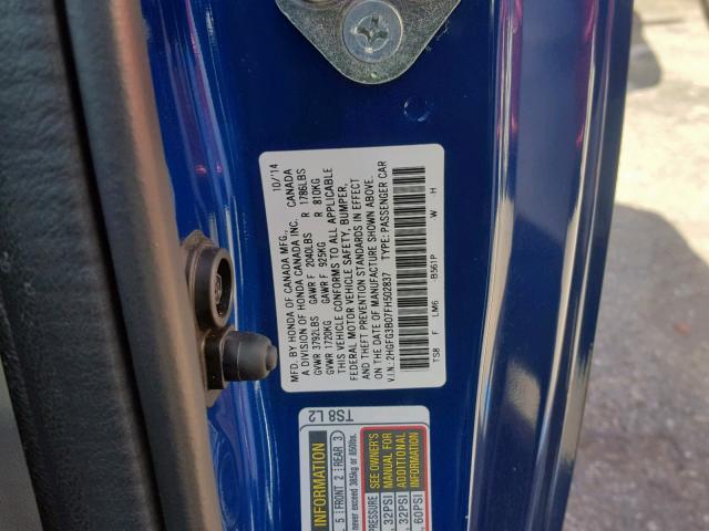 2HGFG3B07FH502837 - 2015 HONDA CIVIC EXL 蓝色 照片 10