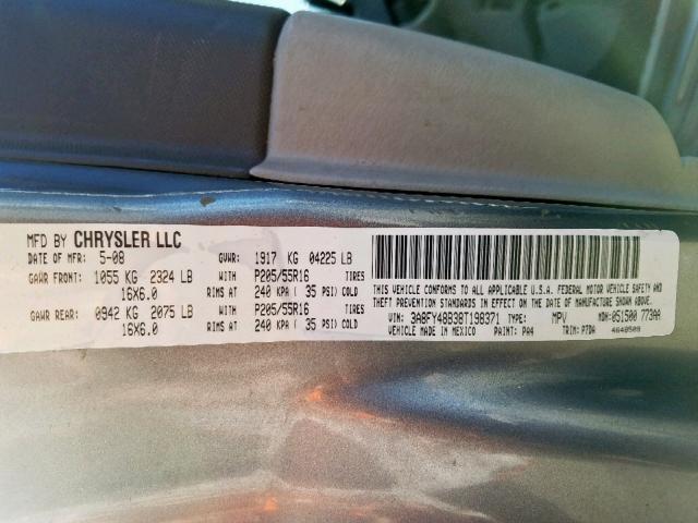 3A8FY48B38T198371 - 2008 CHRYSLER PT CRUISER GRAY photo 10