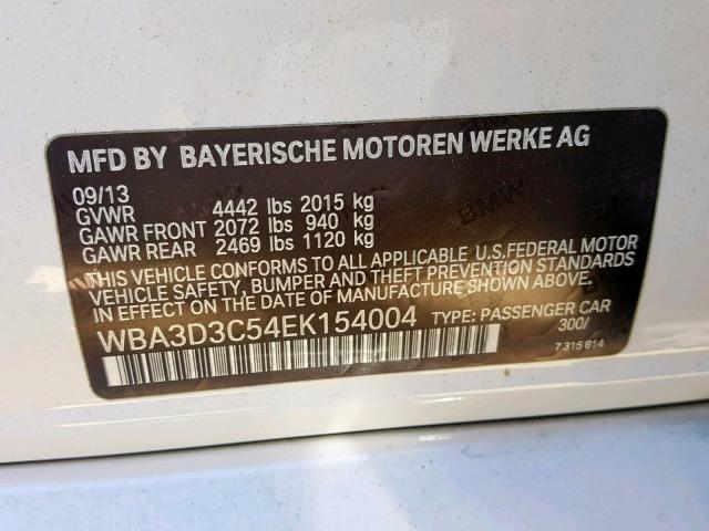 WBA3D3C54EK154004 - 2014 BMW 328 D WHITE photo 10