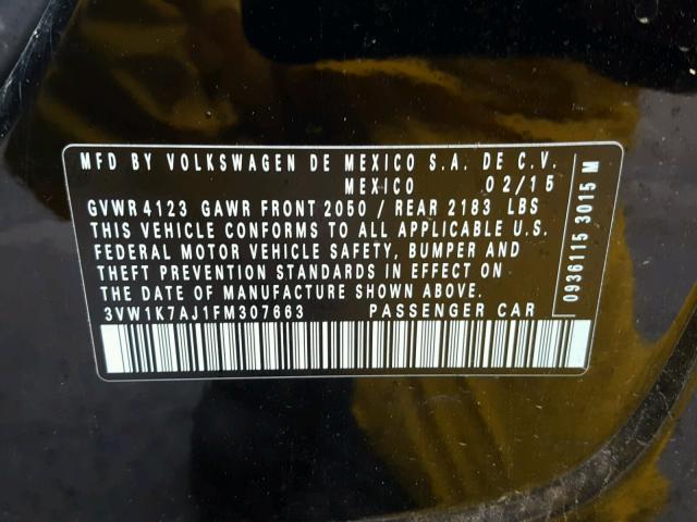 3VW1K7AJ1FM307663 - 2015 VOLKSWAGEN JETTA BASE BLACK photo 10