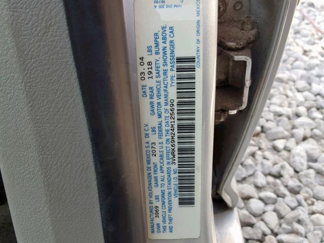 3VWRK69M24M125690 - 2004 VOLKSWAGEN JETTA GL SILVER photo 10