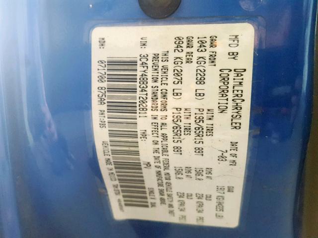 3C4FY48B34T202811 - 2004 CHRYSLER PT CRUISER BLUE photo 10