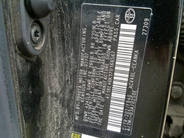 4T1BE46K17U166567 - 2007 TOYOTA CAMRY NEW BLACK photo 10