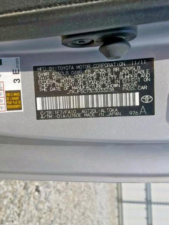 JTKJF5C73C3033238 - 2012 TOYOTA SCION TC ვერცხლისფერი ფოტო 10