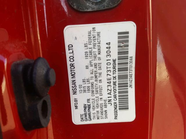 JN1AZ34E73T013044 - 2003 NISSAN 350Z COUPE RED photo 10