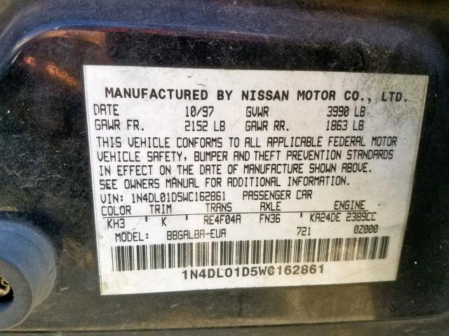 1N4DL01D5WC162861 - 1998 NISSAN ALTIMA XE BLACK photo 10