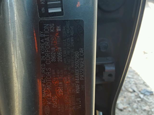 KNAFX4A80E5092980 - 2014 KIA FORTE EX GRAY photo 10