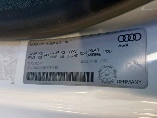 WAU3MCFC6EN154580 - 2014 AUDI A7 TECHNIK WHITE photo 10