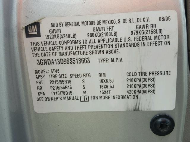 3GNDA13D96S513663 - 2006 CHEVROLET HHR LS ნაცრისფერი ფოტო 10