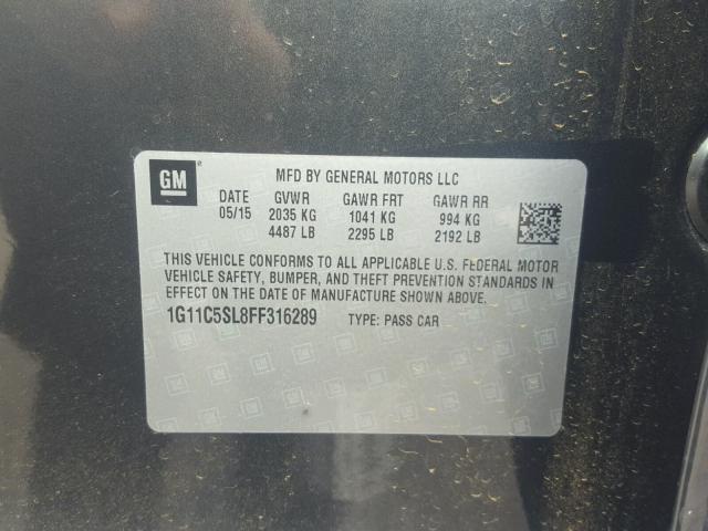 1G11C5SL8FF316289 - 2015 CHEVROLET MALIBU 1LT GRAY photo 10