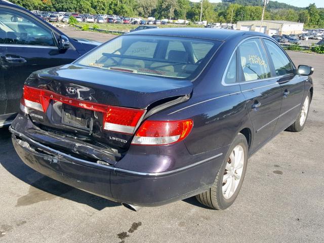 KMHFC46F67A166883 - 2007 HYUNDAI AZERA SE PURPLE photo 4