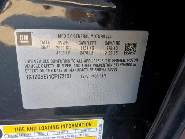 1G1ZG5E71CF172151 - 2012 CHEVROLET MALIBU LTZ შავი ფოტო 10