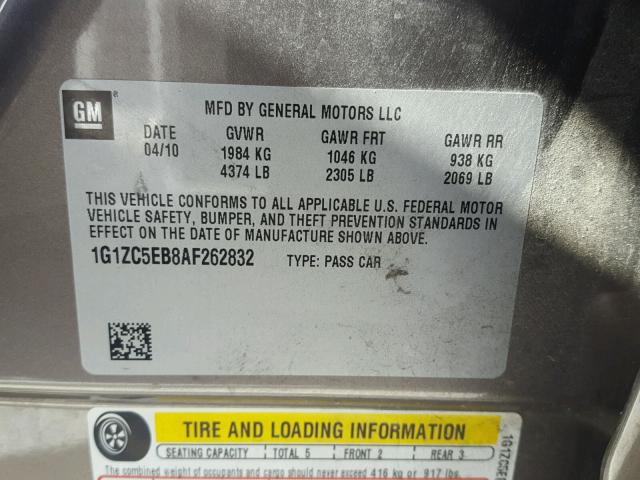 1G1ZC5EB8AF262832 - 2010 CHEVROLET MALIBU 1LT BROWN photo 10