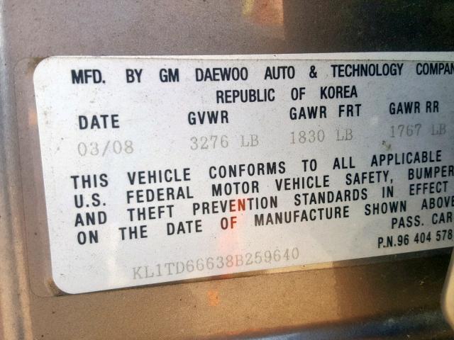 KL1TD66638B259640 - 2008 CHEVROLET AVEO BASE Boz foto 10