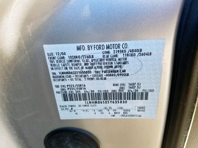 1LNHM86SX5Y635830 - 2005 LINCOLN LS 银色 照片 10