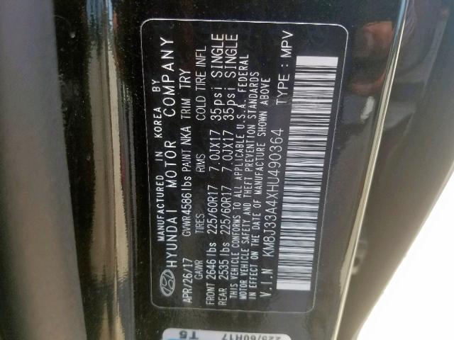 KM8J33A4XHU490364 - 2017 HYUNDAI TUCSON LIM BLACK photo 10