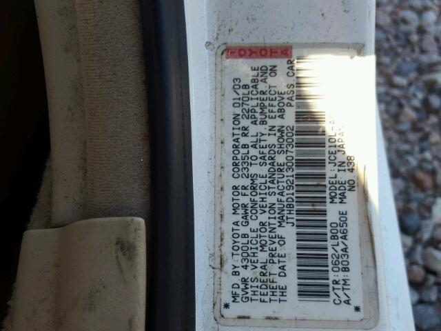 JTHBD192130073002 - 2003 LEXUS IS 300 WHITE photo 10