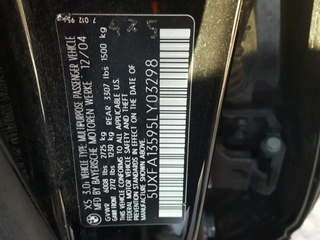 5UXFA13595LY03298 - 2005 BMW X5 3.0I BLACK photo 10