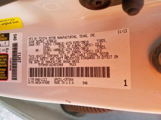 5TFRM5F16EX072960 - 2014 TOYOTA TUNDRA DOU WHITE photo 10
