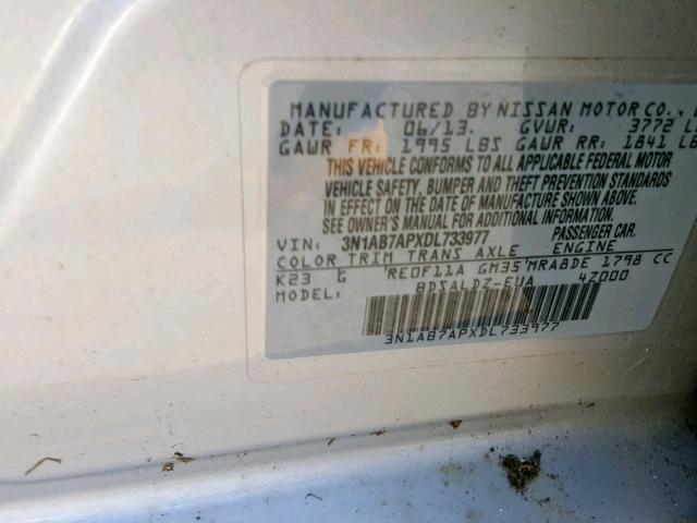 3N1AB7APXDL733977 - 2013 NISSAN SENTRA S SILVER photo 10