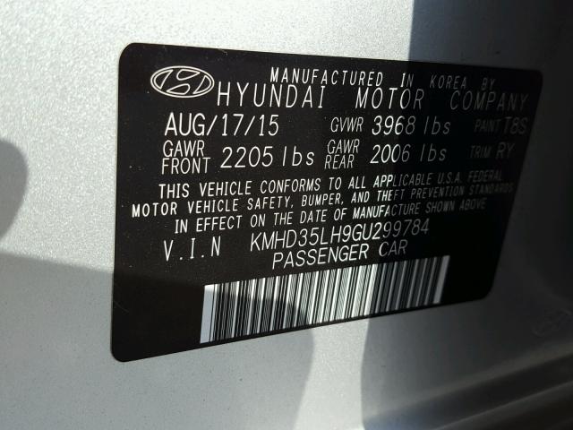 KMHD35LH9GU299784 - 2016 HYUNDAI ELANTRA GT SILVER photo 10