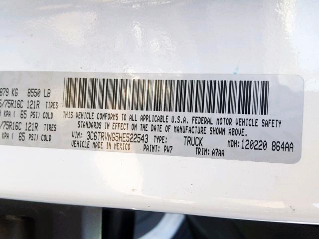 3C6TRVNG5HE522543 - 2017 RAM PROMASTER 白色 照片 10