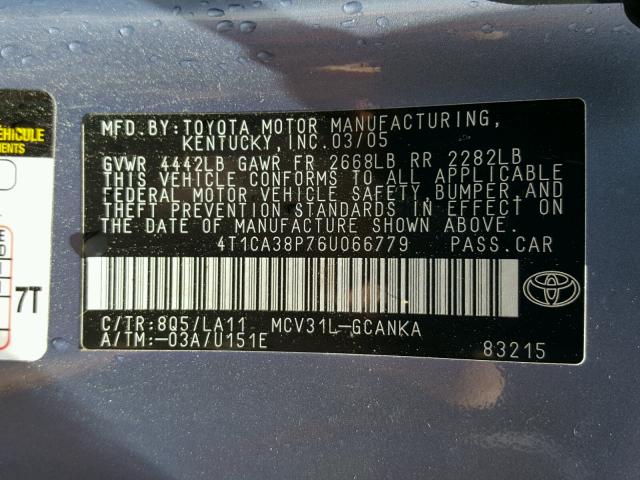 4T1CA38P76U066779 - 2006 TOYOTA CAMRY SOLARA SE  photo 10