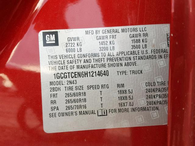 1GCGTCEN6H1214640 - 2017 CHEVROLET COLORADO L MAROON photo 10