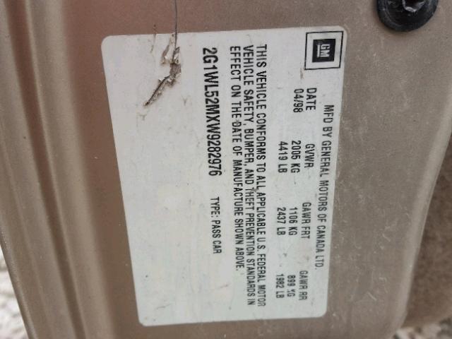 2G1WL52MXW9282976 - 1998 CHEVROLET LUMINA BAS TAN photo 10