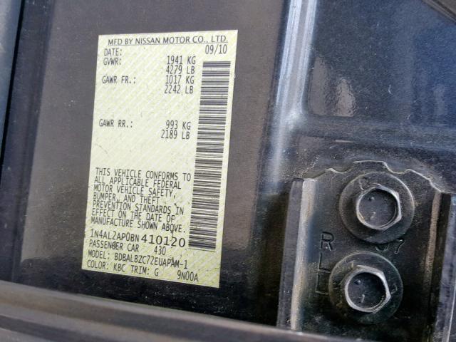 1N4AL2AP0BN410120 - 2011 NISSAN ALTIMA BAS GRAY photo 10