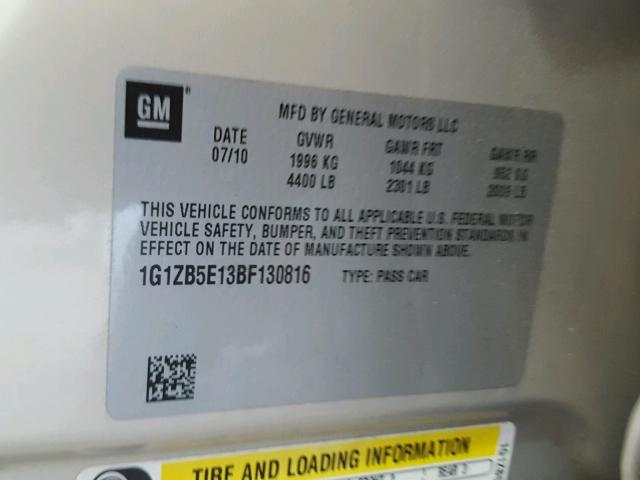 1G1ZB5E13BF130816 - 2011 CHEVROLET MALIBU LS 米色 照片 10