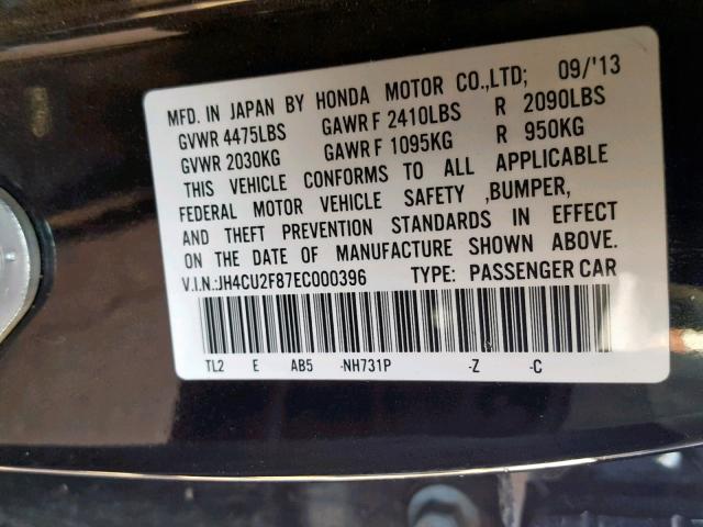 JH4CU2F87EC000396 - 2014 ACURA TSX SE BLACK photo 10