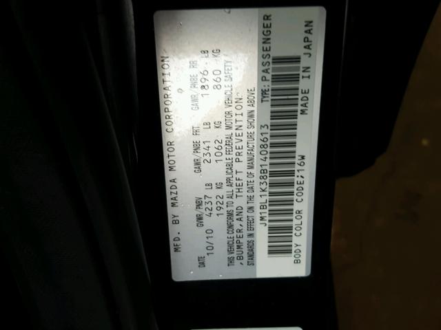 JM1BL1K38B1408613 - 2011 MAZDA SPEED 3 BLACK photo 10