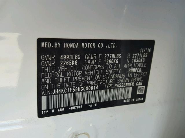 JH4KC1F59HC000614 - 2017 ACURA RLX TECH WHITE photo 10