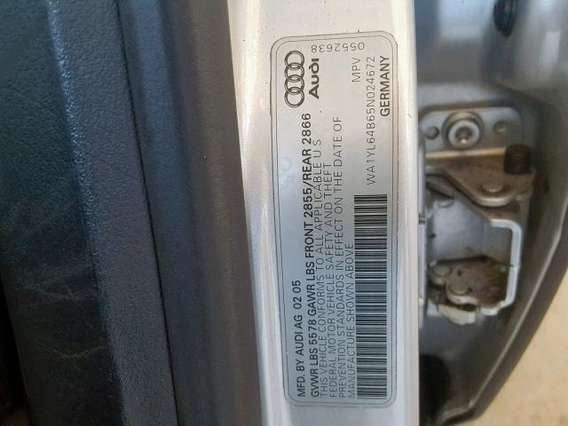 WA1YL64B65N024672 - 2005 AUDI ALLROAD 4. SILVER photo 10