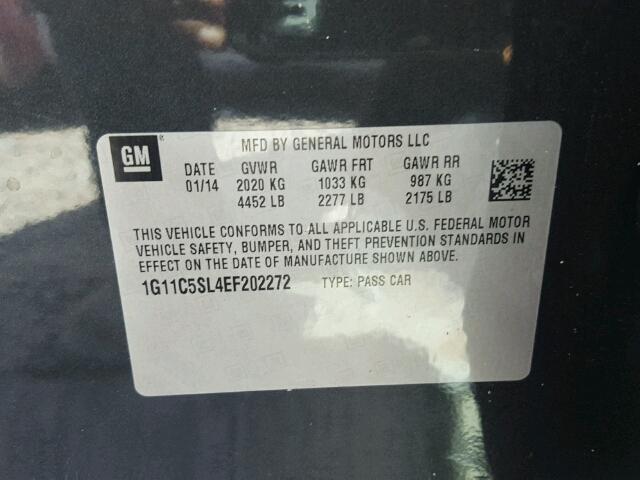 1G11C5SL4EF202272 - 2014 CHEVROLET MALIBU 1LT BLACK photo 10