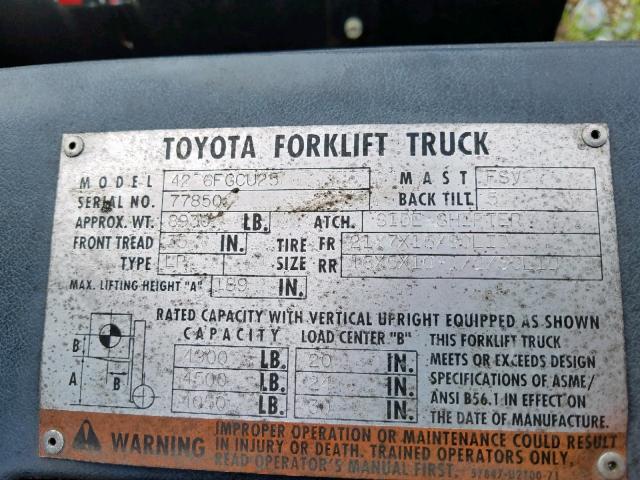 77850 - 1999 TOYOTA FORKLIFT ORANGE photo 10