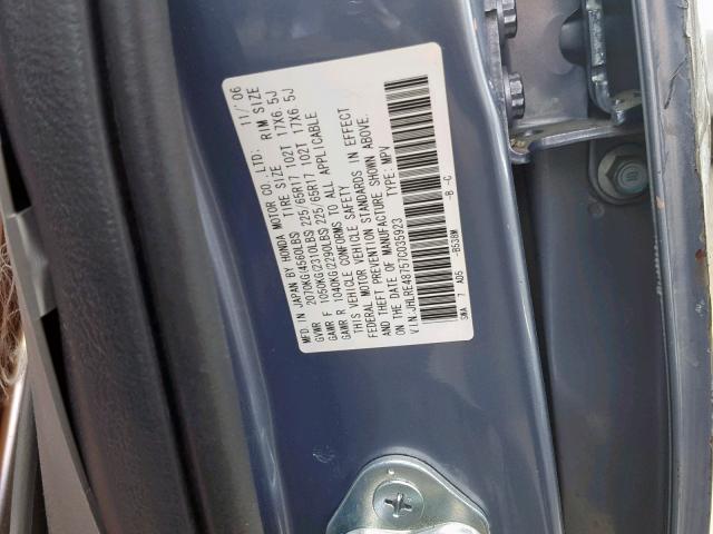 JHLRE48757C035923 - 2007 HONDA CR-V EXL BLUE photo 10