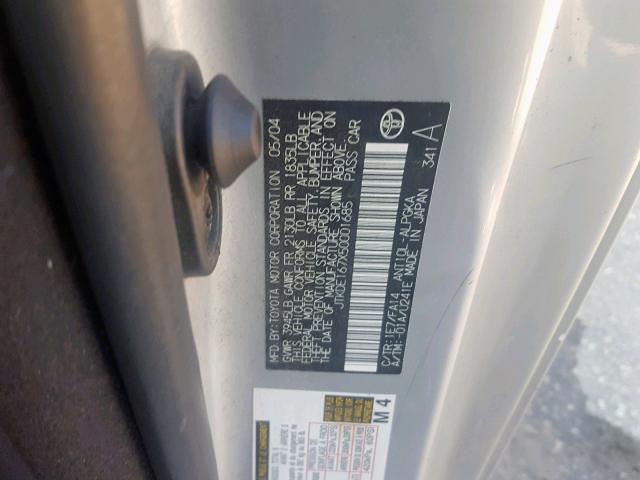 JTKDE167X50001685 - 2005 TOYOTA SCION TC ვერცხლისფერი ფოტო 10