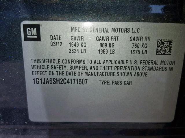 1G1JA6SH2C4171507 - 2012 CHEVROLET SONIC LS CHARCOAL photo 10