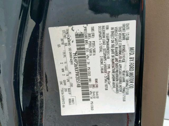 1FAHP36NX9W205148 - 2009 FORD FOCUS SES BLACK photo 10