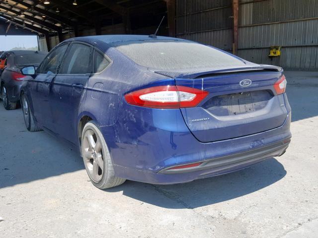 1FA6P0H70E5351353 - 2014 FORD FUSION SE BLUE photo 3