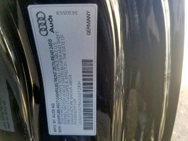 WAUVVAFRXAA012894 - 2010 AUDI S5 PRESTIG BLACK photo 10