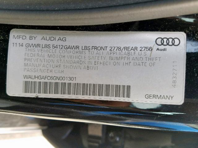 WAUHGAFC6GN001301 - 2016 AUDI A6 PRESTIG BLACK photo 10