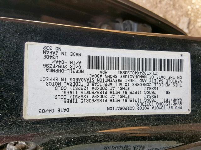 JTLKT324X40130881 - 2004 TOYOTA SCION XB შავი ფოტო 10