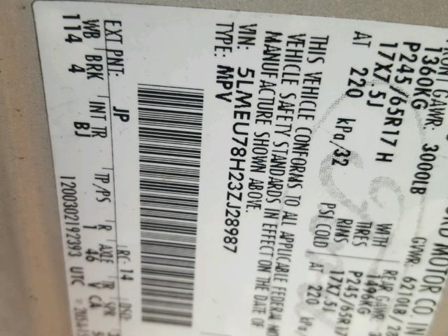 5LMEU78H23ZJ28987 - 2003 LINCOLN AVIATOR 银色 照片 10