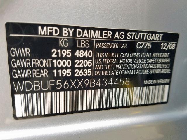 WDBUF56XX9B434458 - 2009 MERCEDES-BENZ E 350 SILVER photo 10