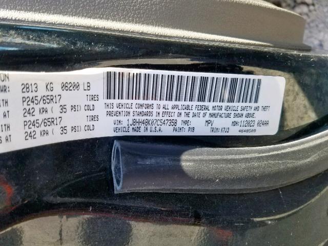 1J8HH48K07C547358 - 2007 JEEP COMMANDER BLACK photo 10